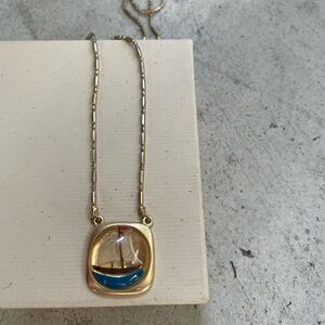 J. Crew Gold and Blue Sailboat Pendant Necklace